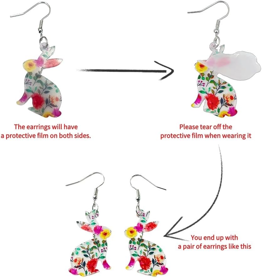 Todu Easter Earrings Cute Bunny Egg Rabbit Drop Colorful Flower Animal Dangle Spring Earrings Holiday Jewelry Gift For Women - Image 5