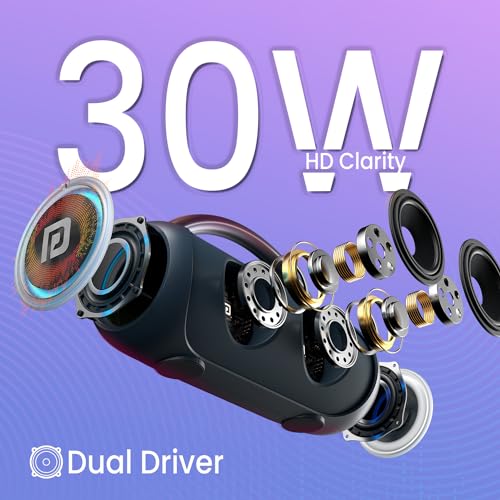 Image of Portronics Radiant 30W Wireless Bluetooth Portable Speaker with in-Built Mic,6 Hours Playtime,HD Clarity Sound,Dual Driver,RGB LEDs,TWS Connectivity,BT5.3v,USB Drive,Aux in,Type C Fast Charging(Blue)