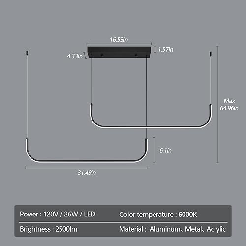 Miniatura 6 de Candelabro lineal moderno regulable de 6000 K LED, lámparas colgantes de techo, candelabros negros para comedor, cocina, isla, sala de estar,