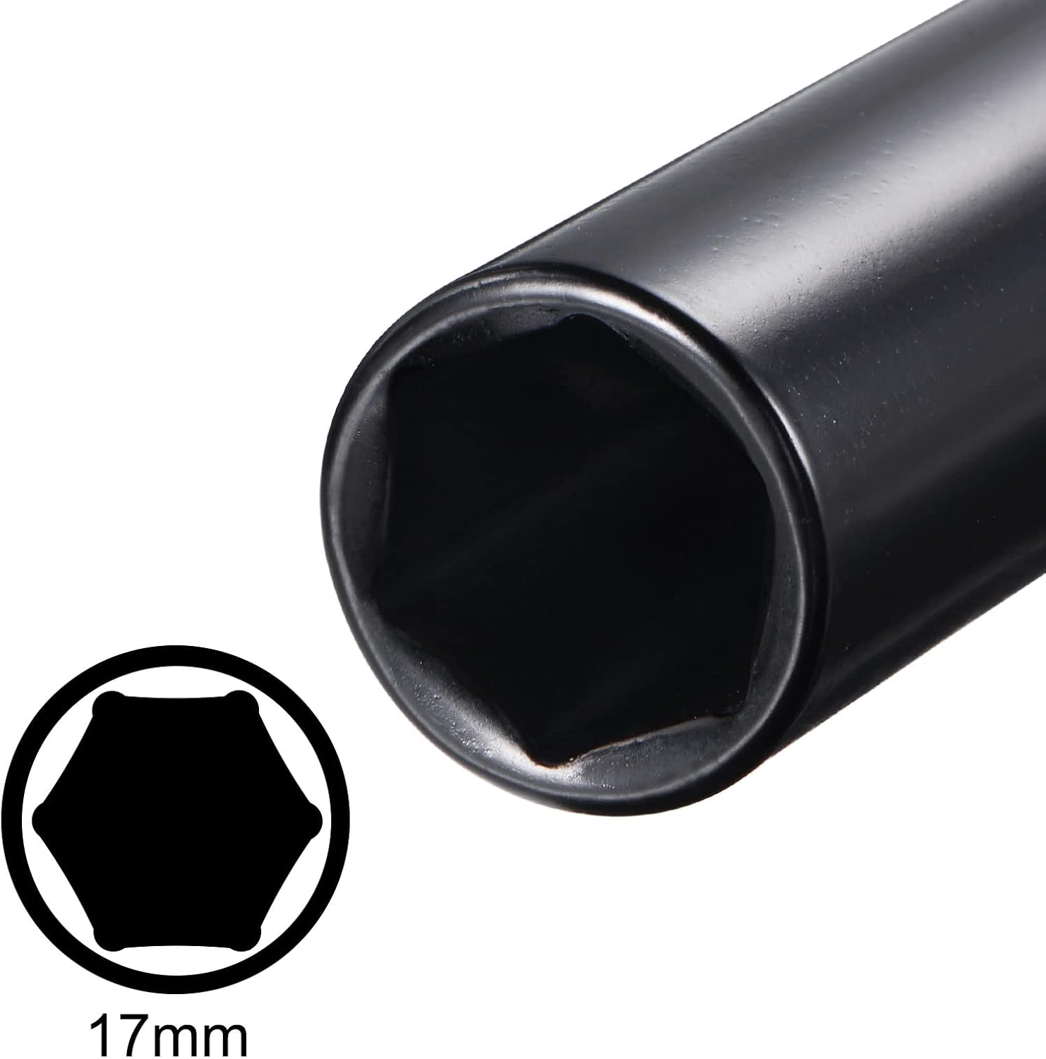 uxcell 1/2" Drive by 17mm Deep Impact Socket, Heat-Treated CR-V Steel 8" Length, 6-Point Metric Sizes 2 Pcs