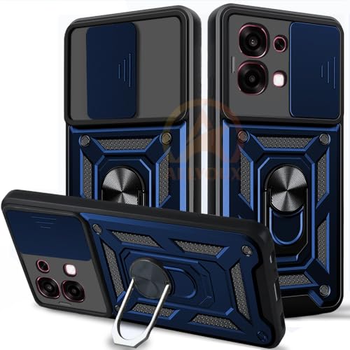 Image of Armor Bumper Back Cover Case for Oppo F31 5G Rotating Camera Cover, Ring Holder & Kickstand | Heavy Duty & 360 Degree Protection Oppo F31 5G Back Cover (Blue)