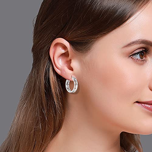 Lecalla 925 Sterling Silver Jewelry Light-Weight Greek Wall Cut-Out Hoop Earrings For Women Teen 20Mm #TOP3
