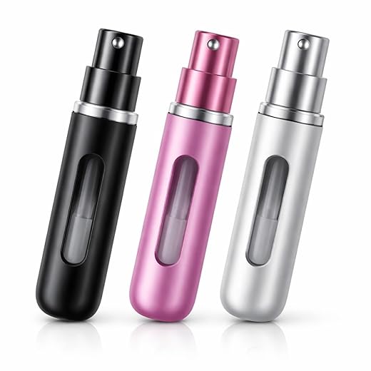 Kit 3 Mini Frascos Portáteis para Perfume 5ml Recarregável com Spray Atomizador Compacto com Visor Leve para Bolsa, Viagem e Cabine Reutilizável e Discreto