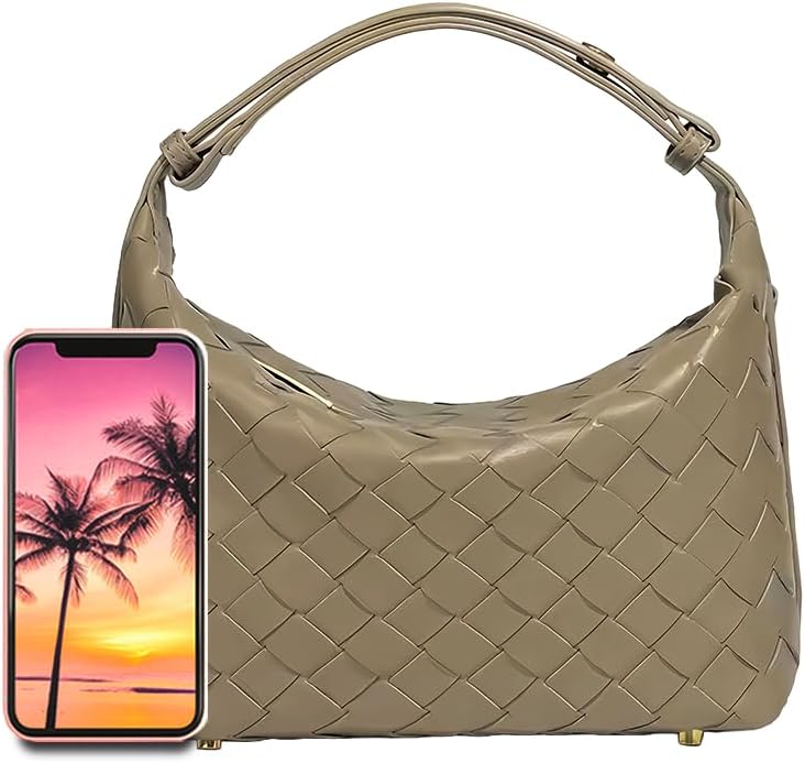 Woven Purse for Women, Braided Vegan Leather Woven Bag, Slouchy Mini Hobo Tote Purses, Small Top-Handle Shoulder Handbag