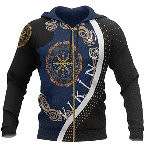 Sweat à capuche viking zippé anti-décoloration veste runes 3D homme XXXXXL