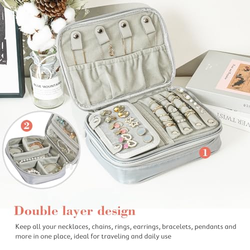 ProCase Travel Jewelry Case Organizer Bag, Soft Padded Jewelry Carrying Pouch Portable Storage Holder for Earrings Ring Necklace Bracelet Chain -Grey
