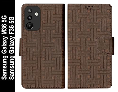 Image of SBMS Faux Leather Flip Cover for Samsung Galaxy M36 5G / Samsung Galaxy F36 5G Back Cover Case with Magnatic Closure | Inbuilt Stand | Card & Money Pocket (Mat Brown)