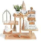 Farmhouse Tiered Tray Decor Set, 8 PCS Rustic Sweet Home Tabletop Decorations with Wooden Signs Lantern Plant Gnome Bead Garland & Bird Accent, Cozy Country Decorations for Home Table Kitchen Island