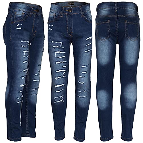 Girls Stretchy Denim Ripped Faded Pants Lightweight Cotton Skinny Jeans Age 5-14 Years4
