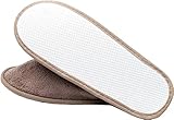 Die 29 cm langen Reiseslipper bestehen aus 100% Polyester und passen sowohl Frauen als auch Männern. Sie sind vorne geschlossen, damit die Zehen gut geschützt sind.