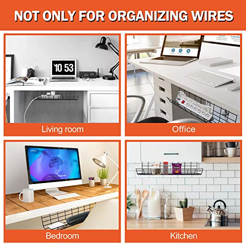 Under Desk Cable Management Tray, Cable Organizer for Wire Management, Metal Wire Cable Tray for Office and Home, 4 Pack Standing Desk Tray with 15 Cable Ties and 5 Cable Clips, Black Cord Basket 17\'\'