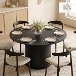 HOMCOM Table ronde pour 4-6, 47 Table de cuisine moderne minimaliste de pouce avec socle encastré, pour salle à manger salon, grain de bois noir