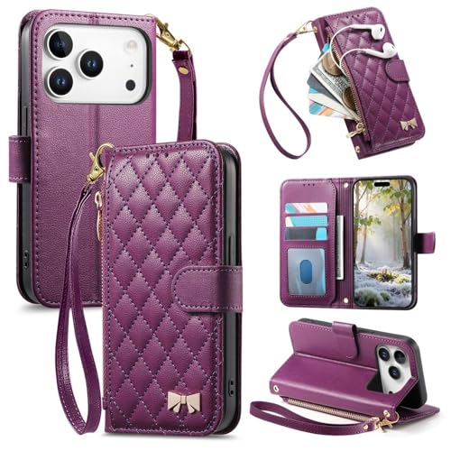 Étui iPhone 17 Pro violet à rabat en cuir idéal pour voyager léger lors de vos sorties citadines