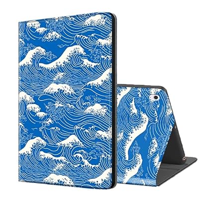ETLKJVBL for iPad A16 Case, Stand Cover Multi Angle Viewing, Auto Sleep/Wake, Blue Waves Exquisite Leather for iPad 11th Generation Case