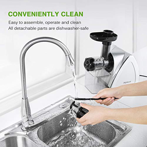 Low Speed Masticating Juicer Extractor, BPA Free Cold Press Juicer, Quite Motor, with Cleaning Brush, Bigger Container, High Nutrient Juice Reducing Oxidation (Silver)