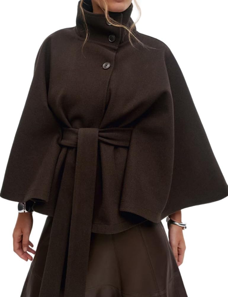Kinghua Womens Cape Coat Fall Winter Crop Wool Coats Poncho Jackets Peacoat