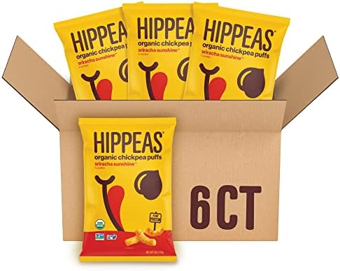 Hippeas Organic Chickpea Puffs, Sriracha Sunshine, 4 Ounce (Pack of 6), 4g Protein, 3g Fiber, Vegan, Gluten-Free, Crunchy, Plant Protein Snacks