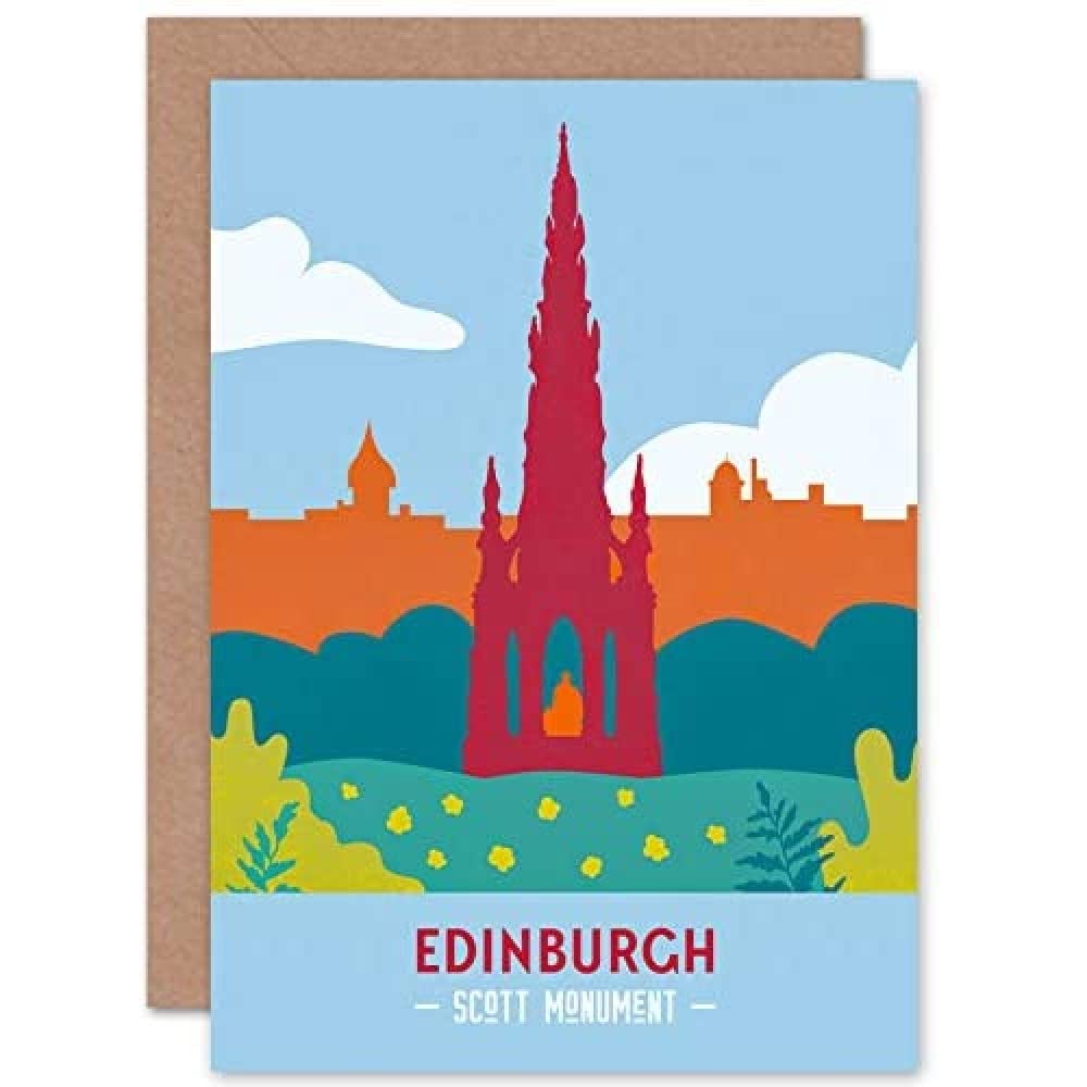 Fine Art Prints Scotland Travel Edinburgh Scott Monument Retro Greetings Card