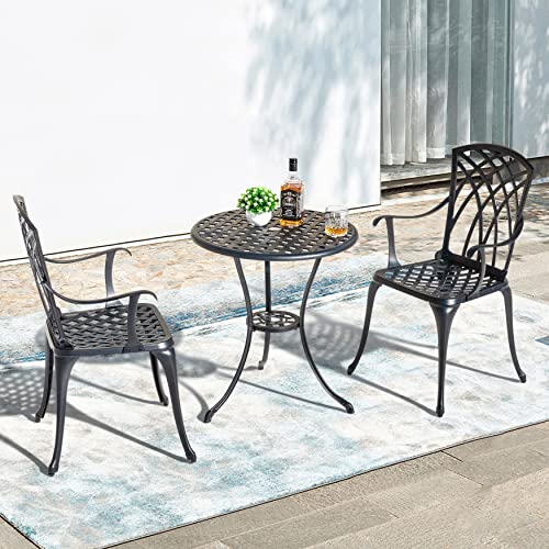 Image of NUU GARDEN Patio Bistro Sets 3 Piece Cast Aluminum Bistro Table and Chairs Set with Umbrella Hole Bistro Set of 2 for Patio Backyard, Black