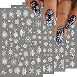 HNUIX Nail Stickers - 3D Snowflake, Self Adhesive Nail Decals, Multi Pattern, 8 Sheets, for Nail Art