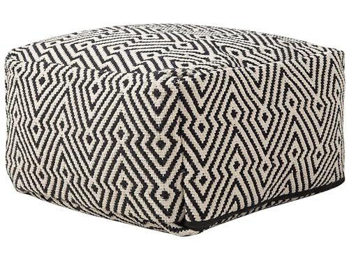 Beliani Puf de algodón Blanco Negro 50 x 30 cm Bolas EPS reposapiés Relleno sólido Mukki