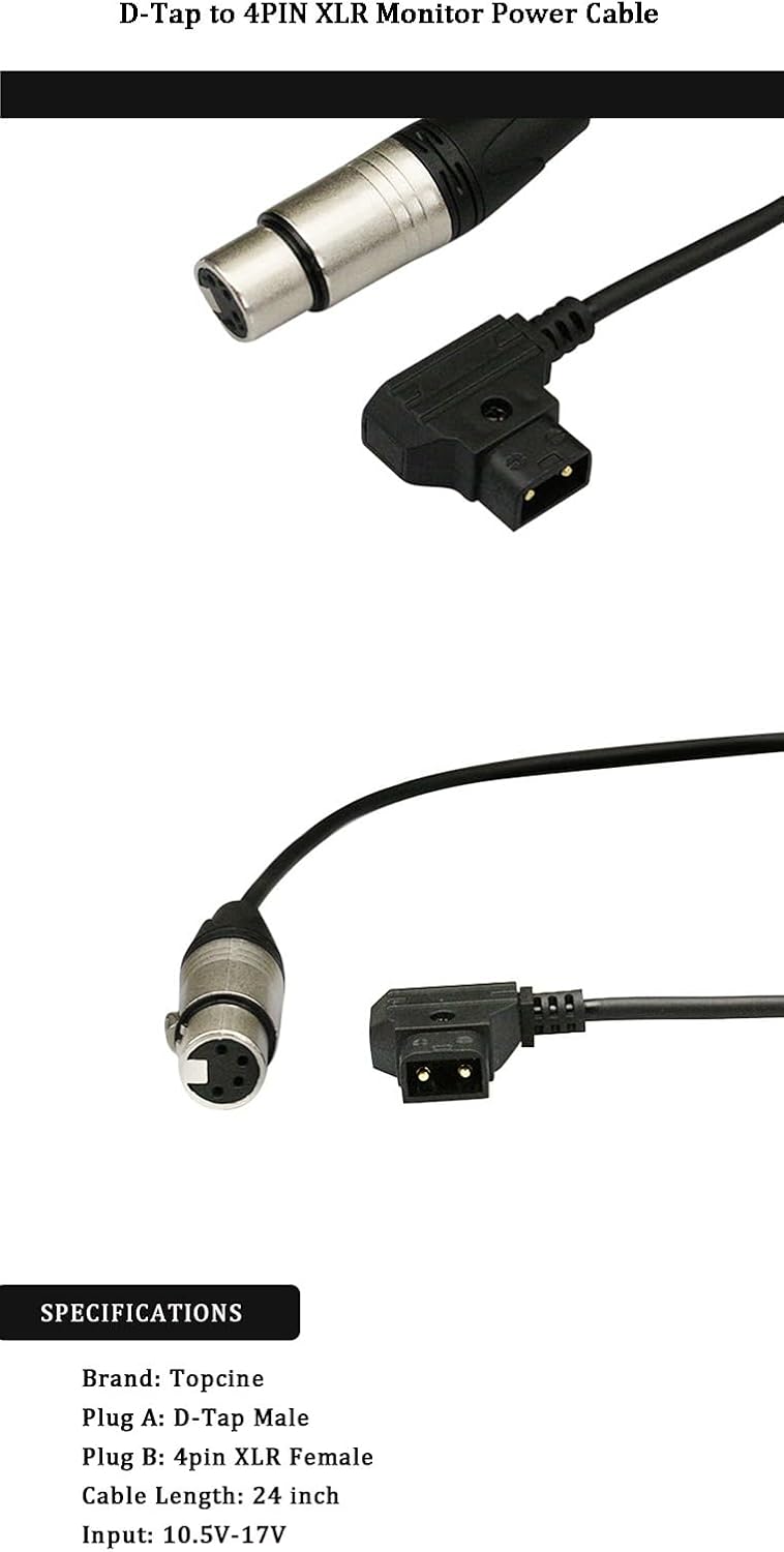 D-Tap Male to 4Pin XLR Female Power Cable, Compatible with Sony, Panasonic, Blackmagic, TVLogic Cameras & Monitors, Black, 3 Feet