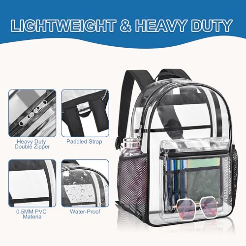 Image of Busiuw Clear Backpack Heavy Duty PVC Transparent Backpack with Reinforced Strap See Through Large Capacity Multiple Pockets Bookbag for College Workplace Security Travel Festival