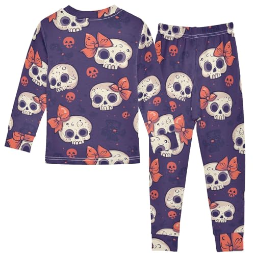 Fustylead Cute Hand Draw Human Skulls with Bow Tie Cotton Pajamas Set 2 Piece Long Sleeve Pjs Sleepwear2