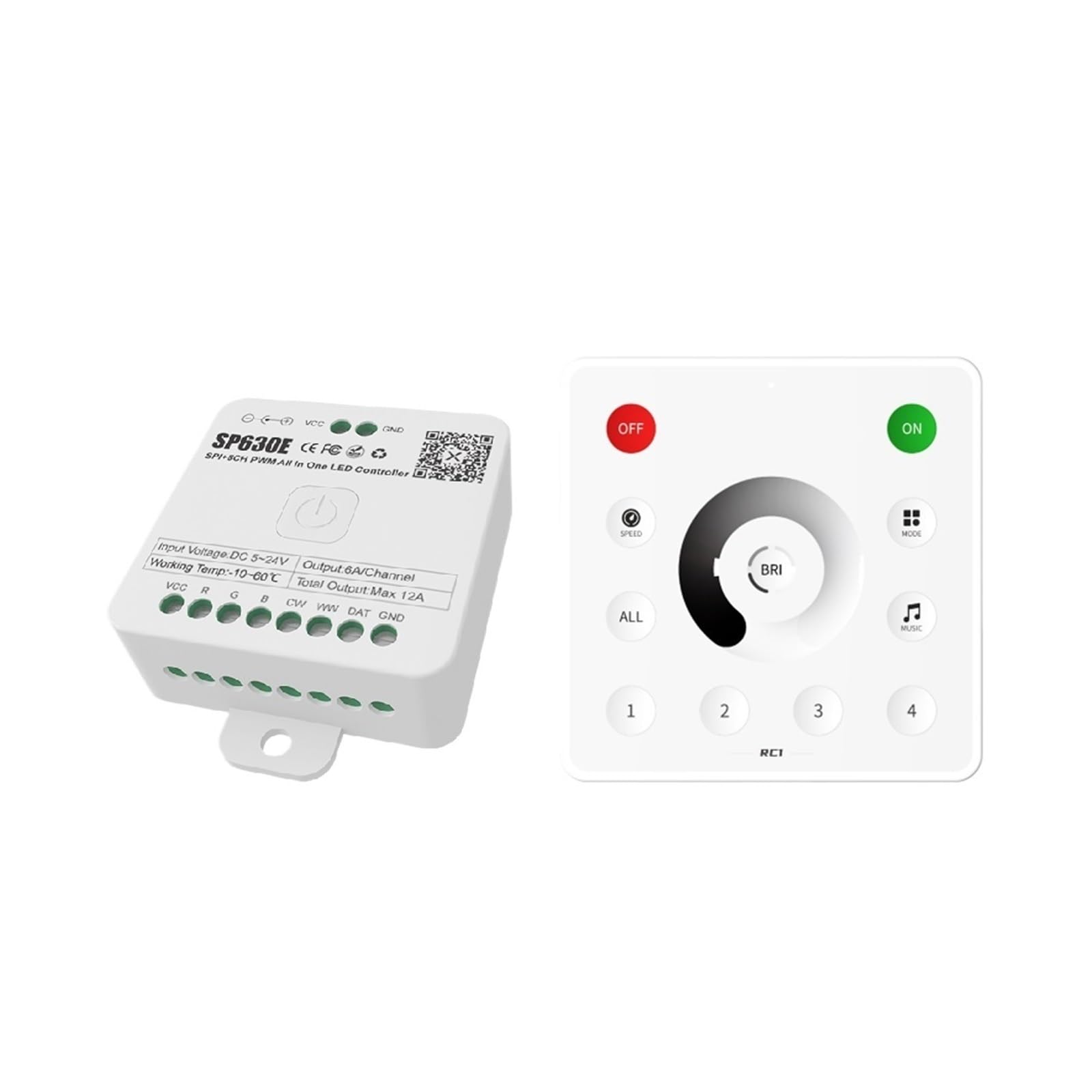 DC5V-24V SP630E All-in-one LED Controller SPI Pixel 5CH RGB RGBW PWM Light WS2811 5050 3528 FCOB 2.4G Remote Control(SP630E and RC1)