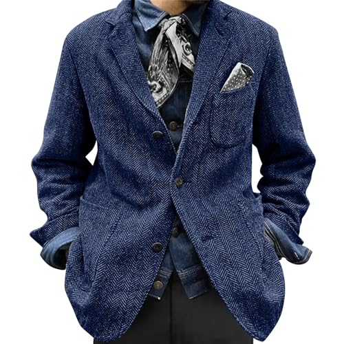 Mens Herringbone Suit Blazer Retro Vintage Slim Fit Tweed Jacket Three Button Chic Sport Coat Wedding
