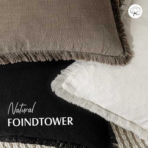 Image of Foindtower Set of 2 Decorative Linen Fringe Throw Pillow Covers Cozy Boho Farmhouse Cushion Cover with Tassels Soft Accent Pillowcase for Couch Sofa Bed Living Room Home Decor, 24x24 Inch, Light Brown