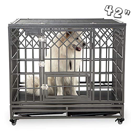 SMONTER Heavy Duty Dog Cage for Large Dog Strong Metal Kennel and Crate