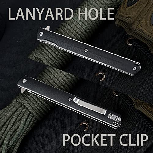 Tenchilon T42 Small Slim Pocket Flipper Knife, 3.5 Inches D2 Tanto Blades, Contoured G10 Handle With Liner Lock Compact Gentlemen's Folding Utility Tactical Edc, 2Oz (Black) #TOP3