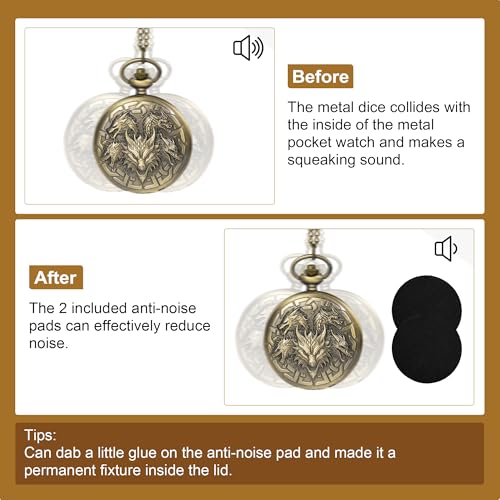 Image of Kabinka DND Dice Set, 7pcs Mini Metal Dice with Pocket Watch Shell, Portable D&D Die with Necklace, Dungeons and Dragons Dice for RPG(Five-Headed Dragon, Bronze)