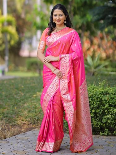 Image of SGF11 Women's Kanjivaram Pure Soft Silk Saree For Women Pure Golden Zari With Blouse Piece