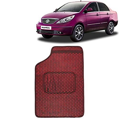 Image of Kingsway Dotted Design Car Floor Foot Mats Universal Fit for Tata Manza, Model Year : 2009-2016, Water and Dustproof, Color Red, Set of 5 Pieces