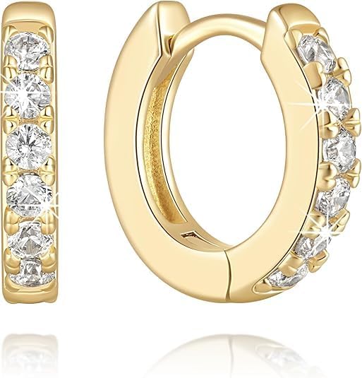 Gold Hoop Earrings 14K Gold Earrings For Women with Trendy Inside-out Cubic Zirconia Huggie Hoop Earring For Womens Stylish