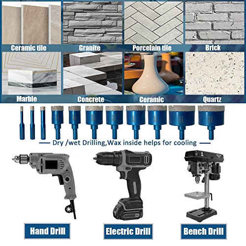 Beqell Diamond Hole Saw Kit Triangle Shank Diamond Core Drill Bit Set For Porcelain Tile Ceramic Marble Brick Granite Stone,6/8/10/25/35/38/50/65Mm+35Mm 5/8-11 Beveling Chamfer Bit Cone Tile+Adapter #TOP4