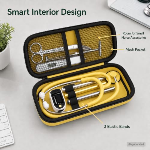 Image of ALKOO Stethoscope Case for 3M Littmann Classic III /Cardiology IV, Yellow | for MDF Acoustica Stethoscopes, for Nurses, Doctors, Nursing School Essentials, Students, Clinic, EMS, Travel, Hard Bag Only
