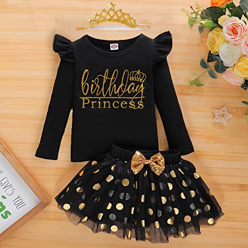 Lysmuch Kids Toddler Baby Girls Birthday Outfits Princess Vest Long Sleeve Shirt Mesh Bubble Tutu Skirt Set (D-Black-Long, 18-24 Months) #TOP1