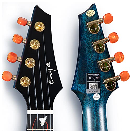 Enya EUC-M6 Bleu Cutaway Concert Ukulélé 23 Pouces All Acajou Massif avec Enya Cordes Belle Inlay et Finition Brillante - Les Beatles, Paul McCartney, John Lennon, RIngo Starr, George Harrison Enya EUC-M6 Bleu Cutaway Concert Ukulélé 23 Pouces All Acajou Massif avec Enya Cordes Belle Inlay et Finition Brillante – Image 4