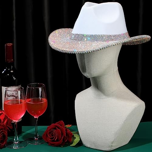 Image of Hercicy Rhinestone Cowboy Hat with Diamond Fringe CowHat for Cosplay Wedding circumference between 21.5 and 23.5 inches
