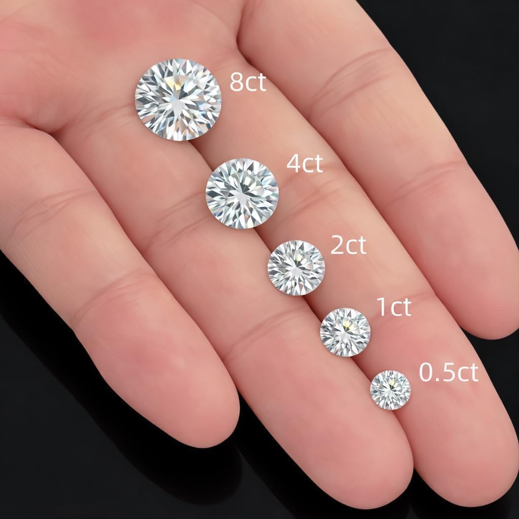 Moissanite Loose Stone, Lab Grown Simulated Diamond, D Color VVS1 Clarity Round Cut Gemstone 0.5ct-8.0ct with GRA Certificate for Rings, Pendants, Earrings & Jewelry Making Gift