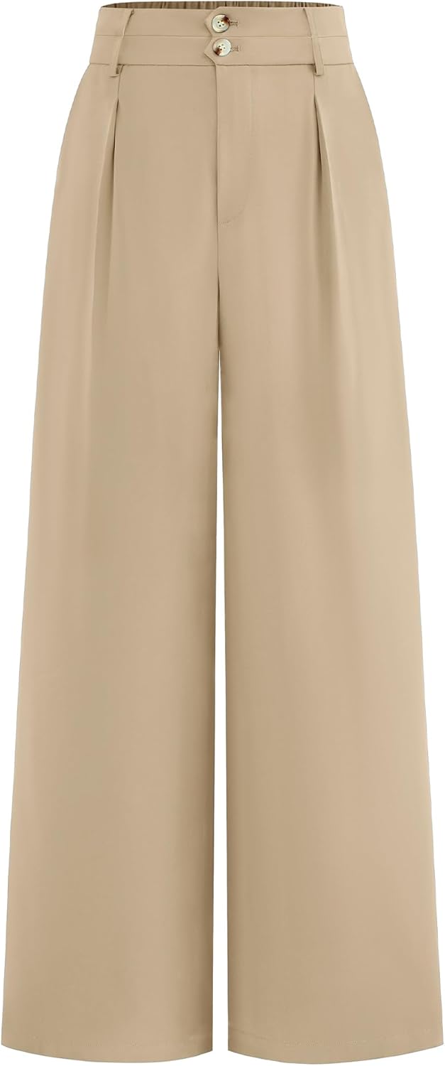 BTFBM Women Wide Leg Dress Pants 2026 High Waisted Button Pleated Business Casual Trousers Office Work Palazzo Pants