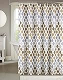 Serafina Home Grey Brown Taupe White Fabric Shower Curtain for Bathroom: Farmhouse Geometric Teardrop Border Design
