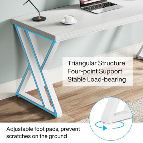 Image of Tribesigns Writing Computer Desk, 55 inch Heavy Duty Study Desk with Z-Shaped Metal Leg, Modern Simple Home Office Computer Desk, White