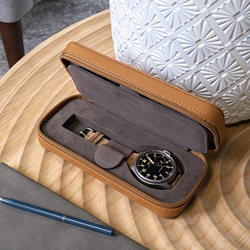 Houseofhiggins Modern Leather Watch Case For Men - Watch Travel Case - Storage Organizer & Display - Watch Accessory - Brown #TOP4