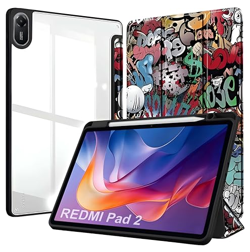 Image of ProElite Case Cover for Xiaomi Redmi Pad 2 11 inch Cover, Transparent Flip Case for Xiaomi Redmi Pad 2 11 inch Case Cover with Pen Holder, Hippy