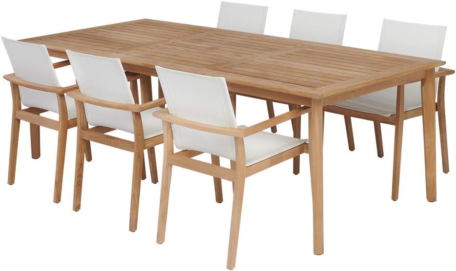 Menlo Large Rectangular Teak Dining Set with Sling Armchairs (6 Chairs, Winter)