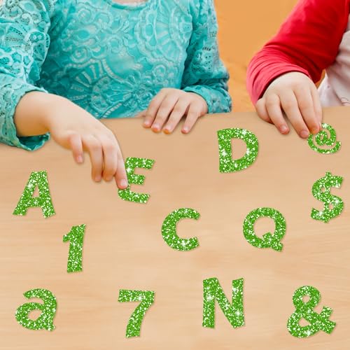 Image of Colarr 216 Pcs Glitter Bulletin Board Letters for Classroom Number Alphabet Punctuation Symbol Cutout 4'' Die-Cut Poster Letter with Adhesive Dot School Party Holiday Decor Display(Lime Green)